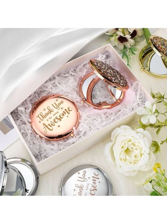 Accessories - Box of 6 Rose Gold Compact Mirror “Thank You For Being Awesome” with rhinestones
